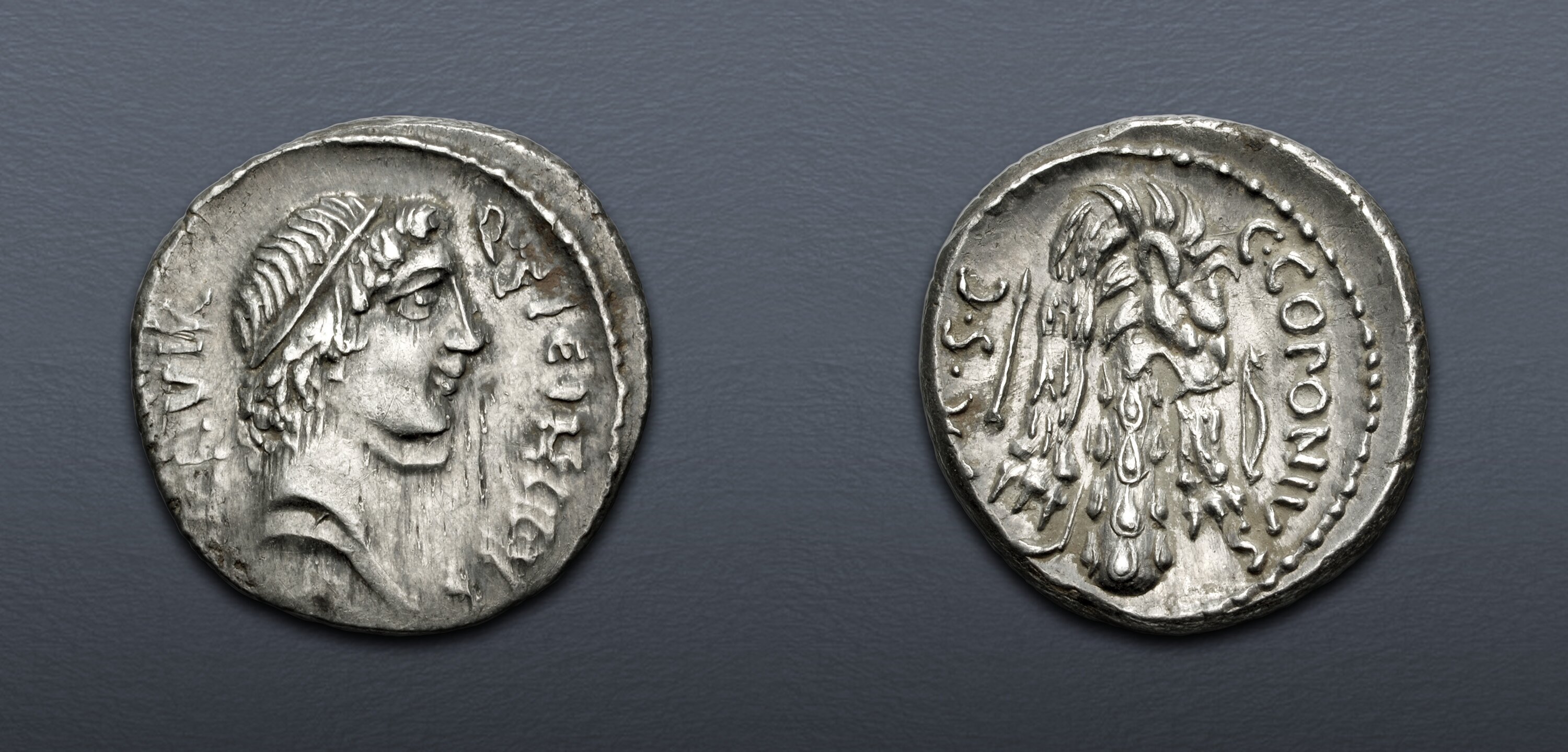 The Pompeians. Q. Sicinius and C. Coponius. 49 BC. AR Denarius (18mm, 3 ...