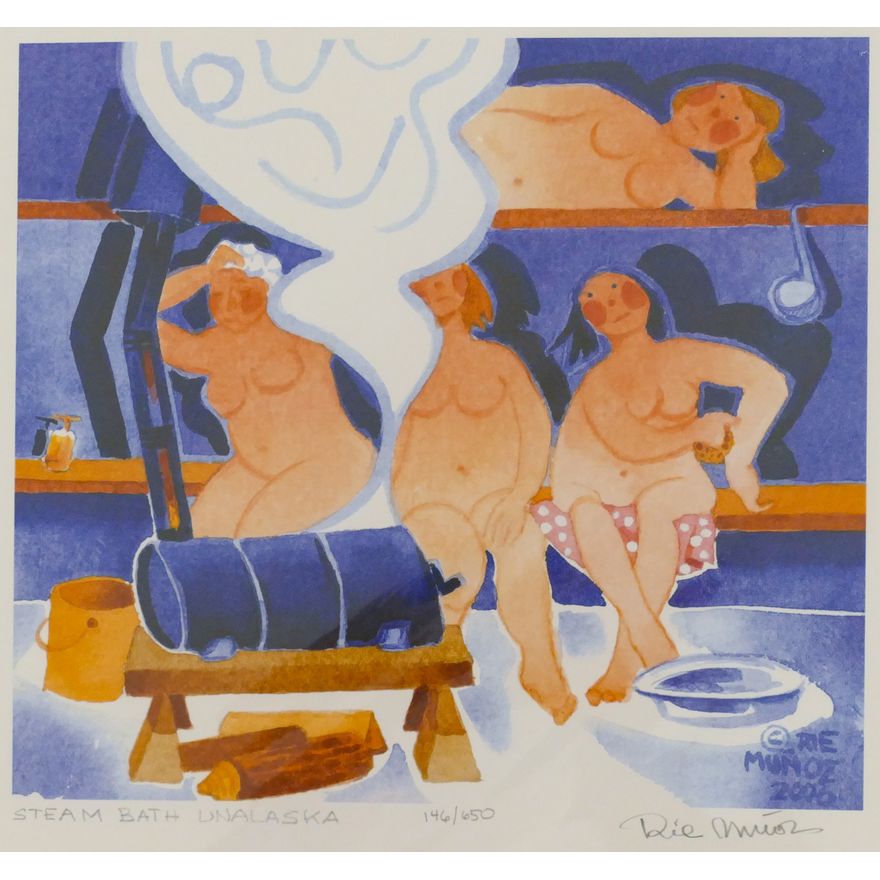 Rie Munoz ''Steam Bath Unalaska'' 2006 Signed Print 11''x12'' Sheet.