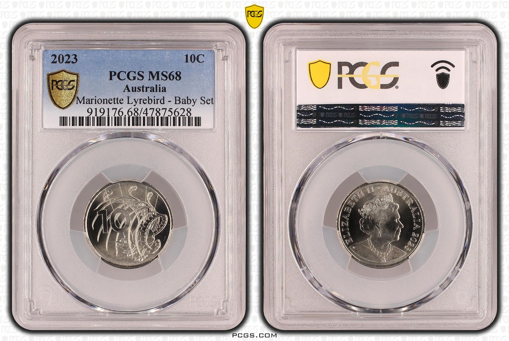 Marionette Lyrebird - Baby Set , Ten Cent, 2023, PCGS MS68
