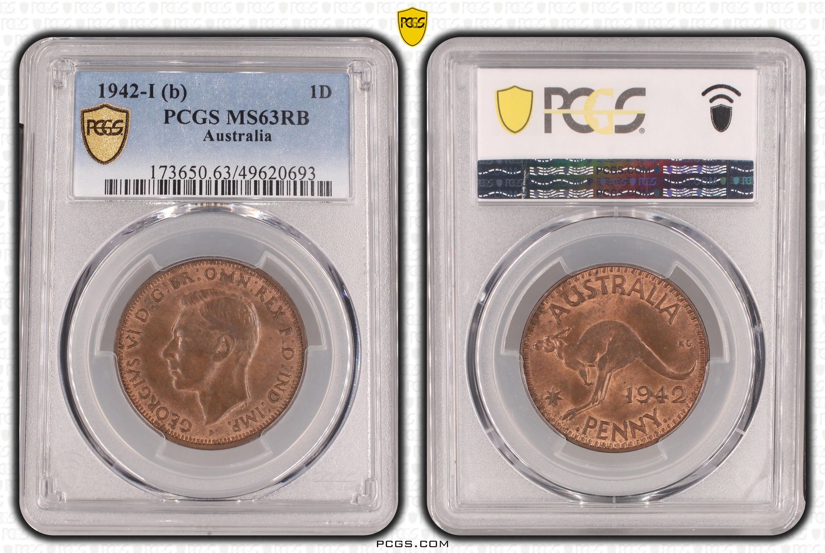 George VI, Penny, 1942-I, PCGS MS63RB