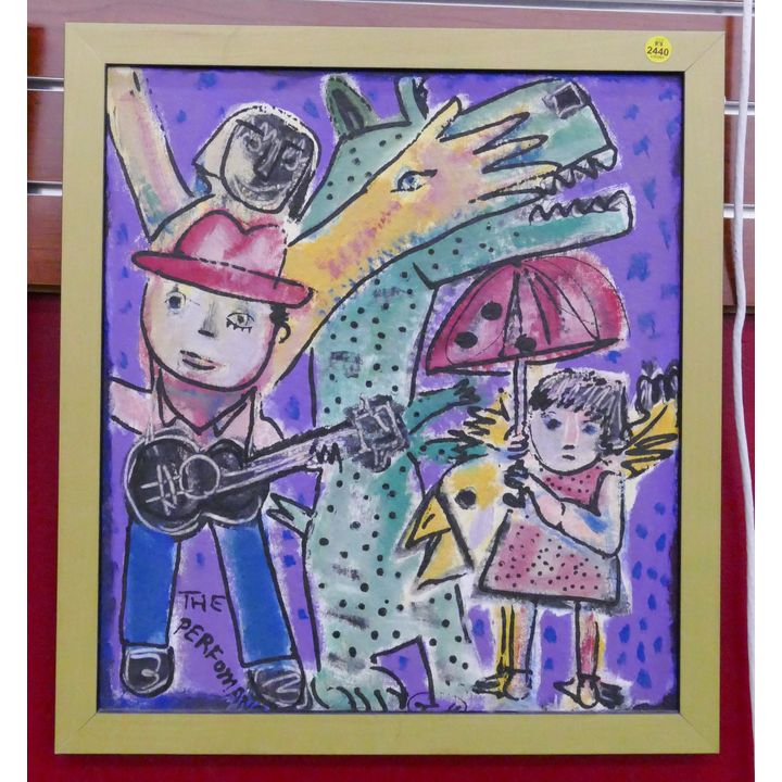Modern 'The Performance' Oil Painting Framed- 20x18''