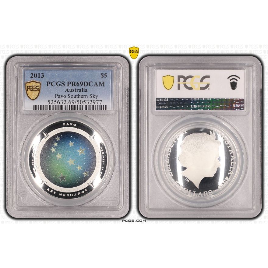 Pavo Southern Sky Colorized, Five Dollar, 2013, PCGS PR69DCAM