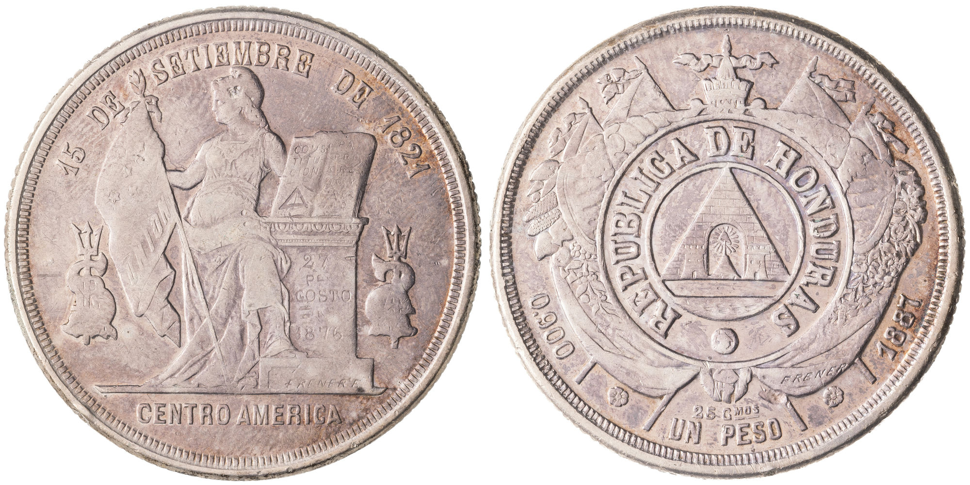 Honduras, One Peso, 1887, Fine