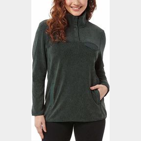 32 DEGREES HEAT WOMENS MIDWEIGHT SNAP ARCTIC FLEECE PULLOVER, BASIL GREEN, SZ XSM