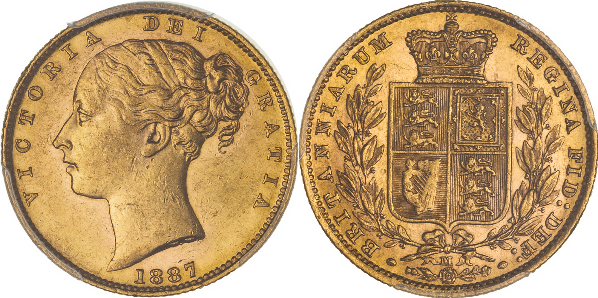 Victoria, Shield Reverse, Sovereign, 1887-M, PCGS AU58
