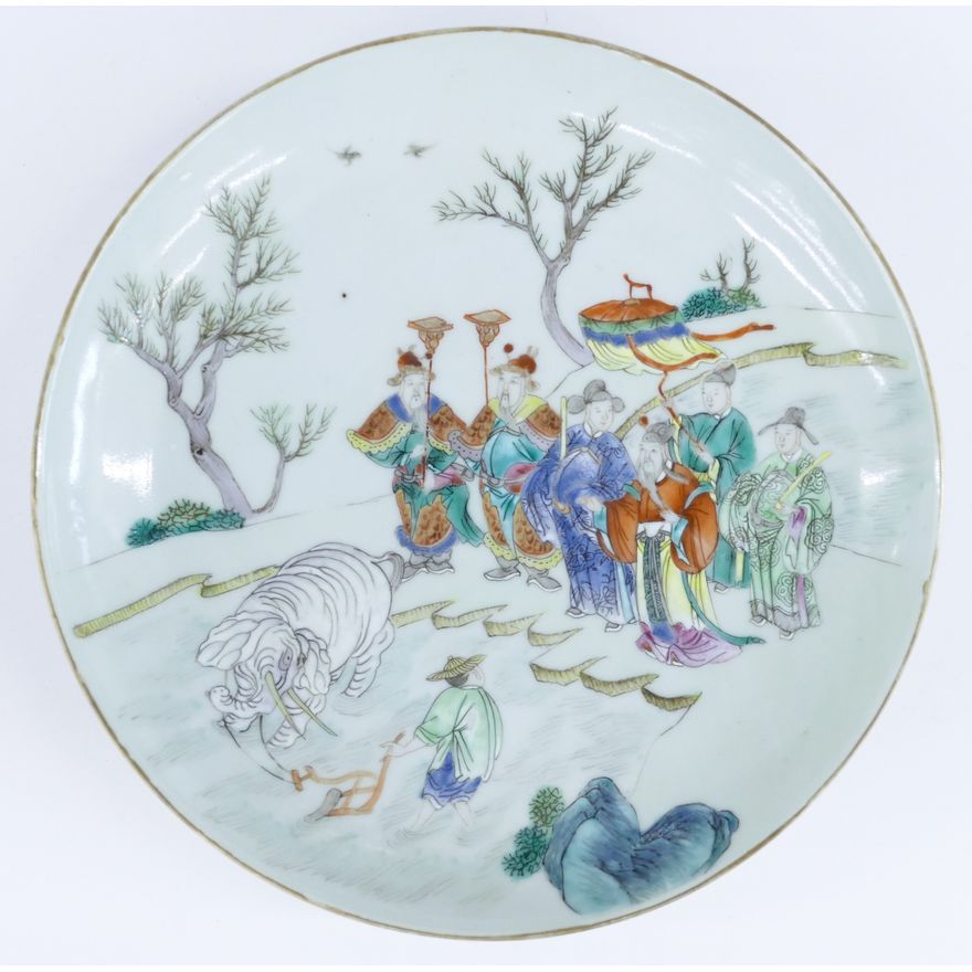 Chinese Jiaqing Elephant and Scholars Dish