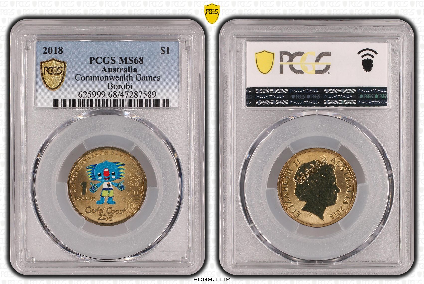 Elizabeth II, Commonwealth Games - Borobi, One Dollar, 2018, PCGS MS68