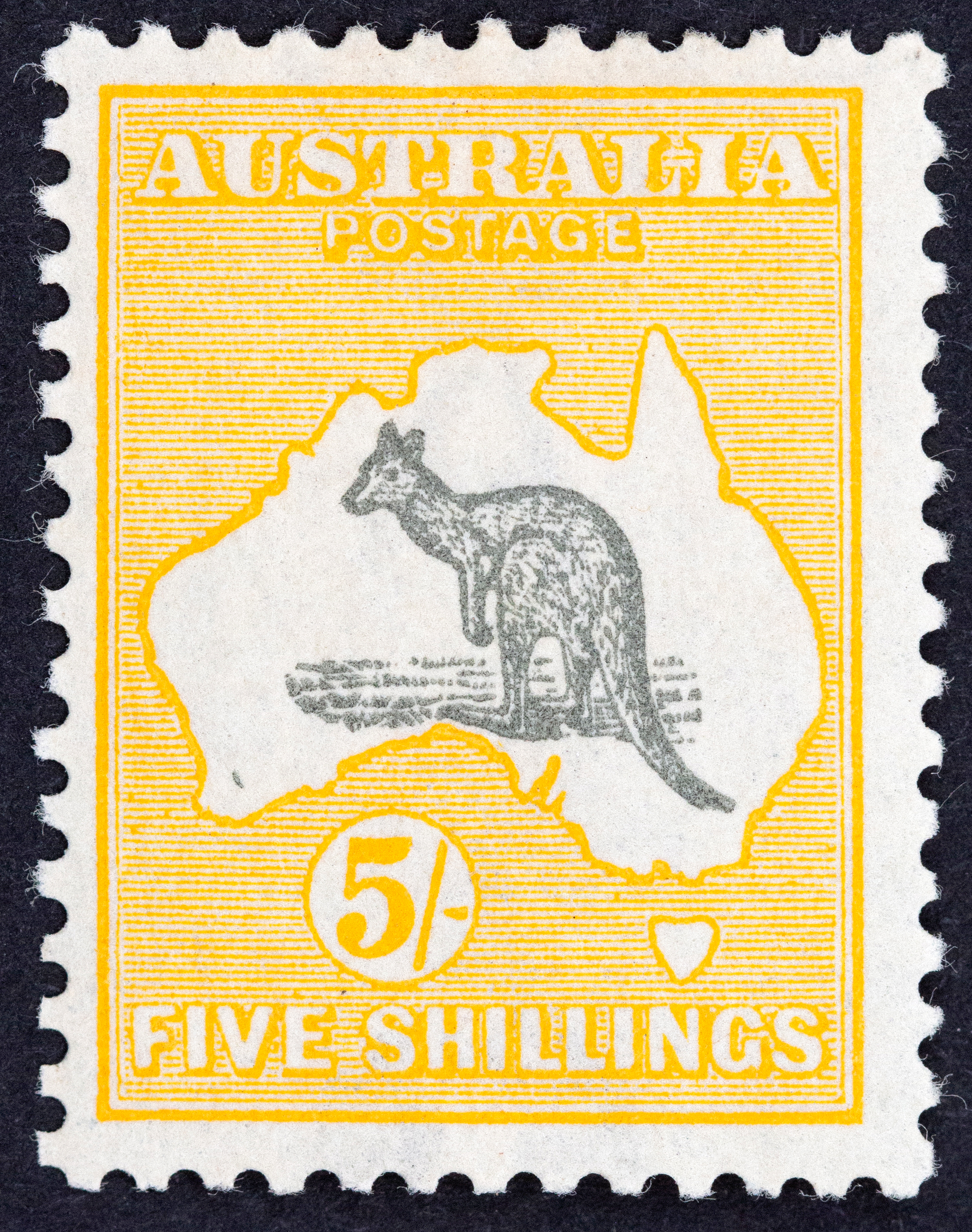 Five Shillings, Grey & Yellow, 1918, MH