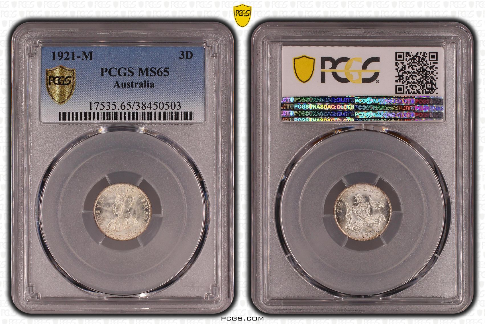 George V, Threepence, 1921-M, PCGS MS65