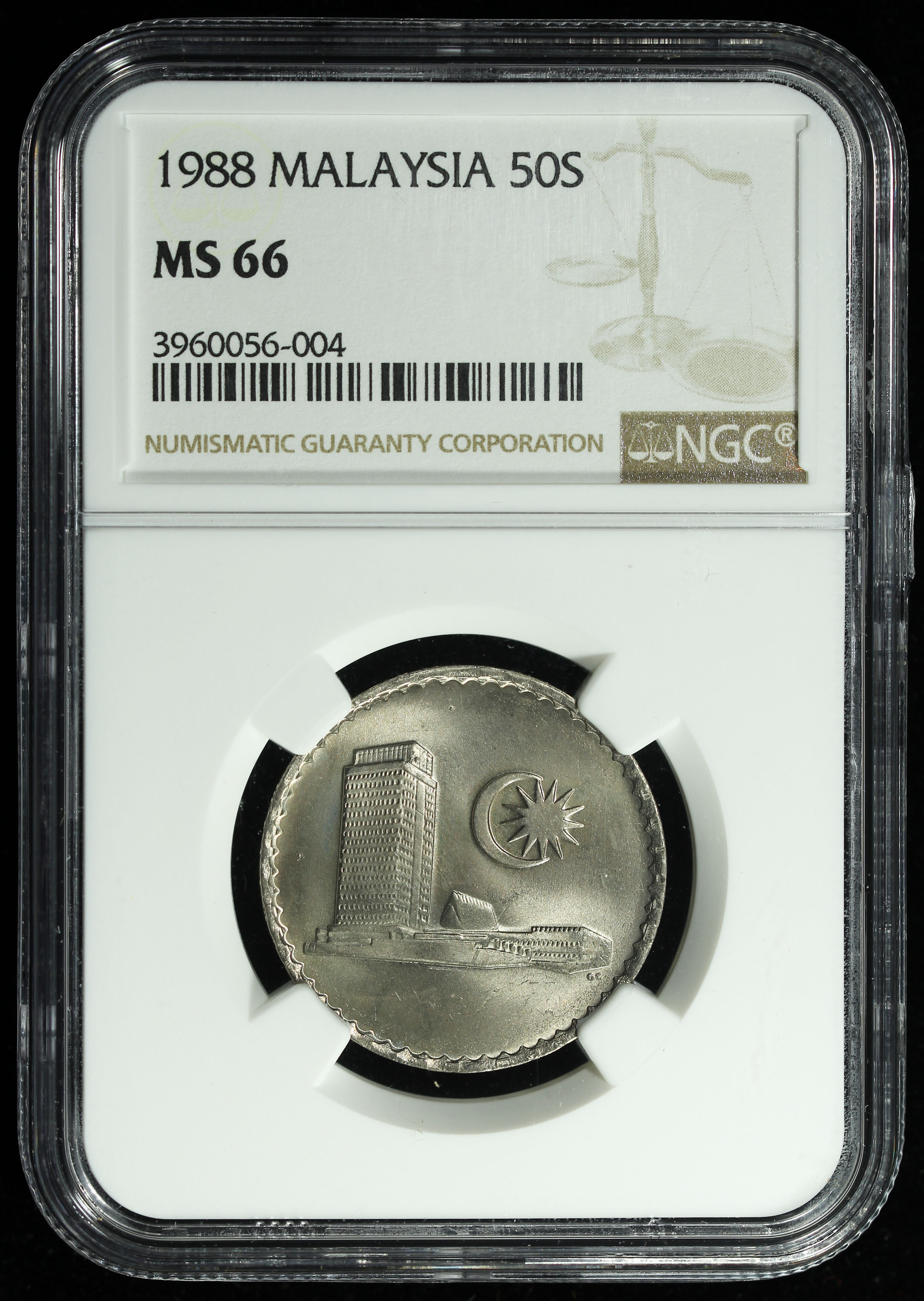 Malaysia, 1988, 50 Sen, Last year issued, NGC MS66. Extra dot