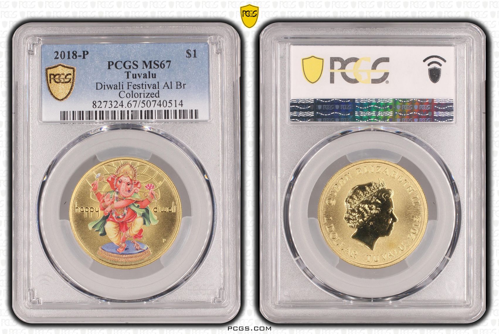 Tuvalu, Diwali Festival Al Br Colorized , One Dollar, 2018-P, PCGS MS67