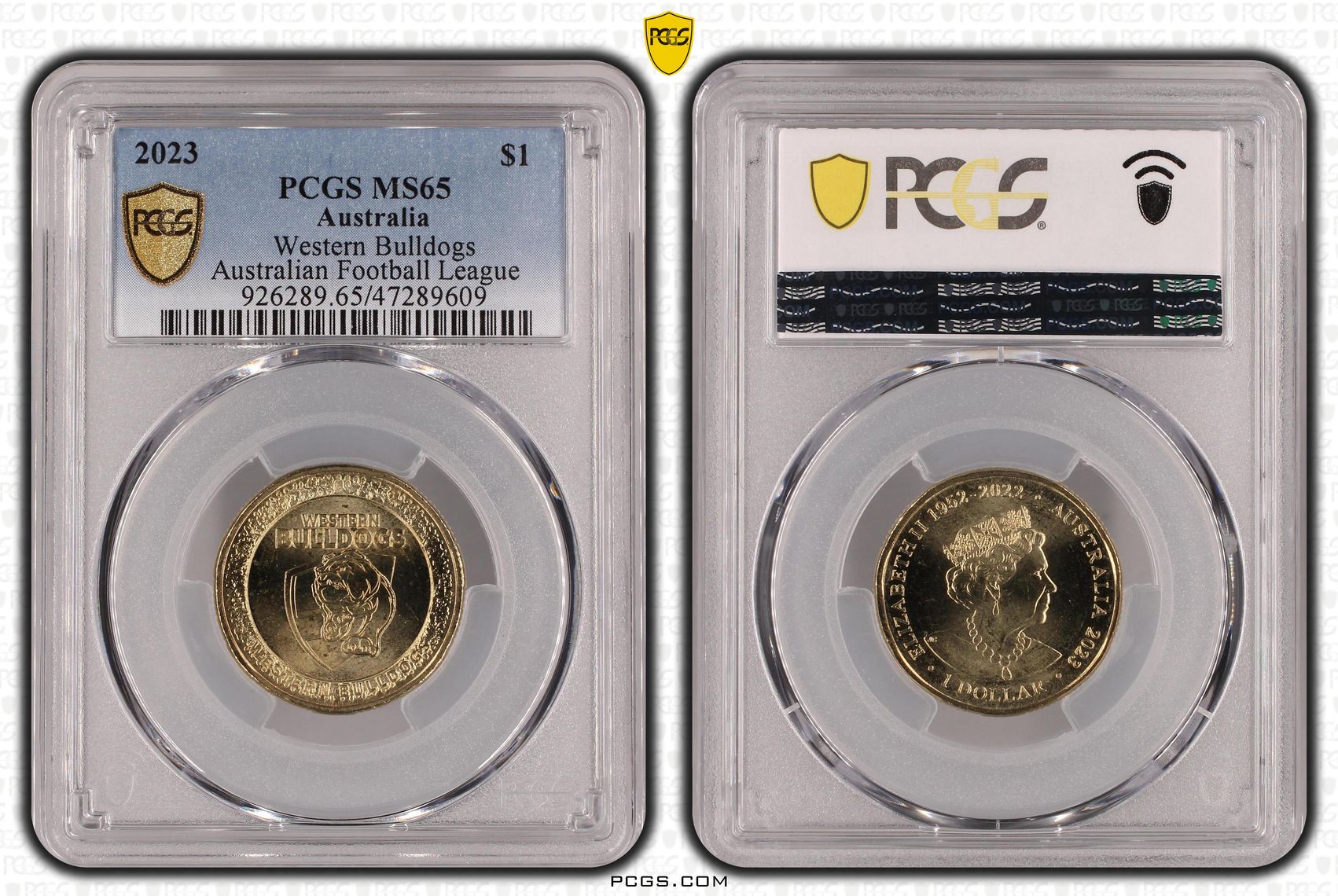 Elizabeth II, AFL - Western Bulldogs , One Dollar, 2023, PCGS MS65