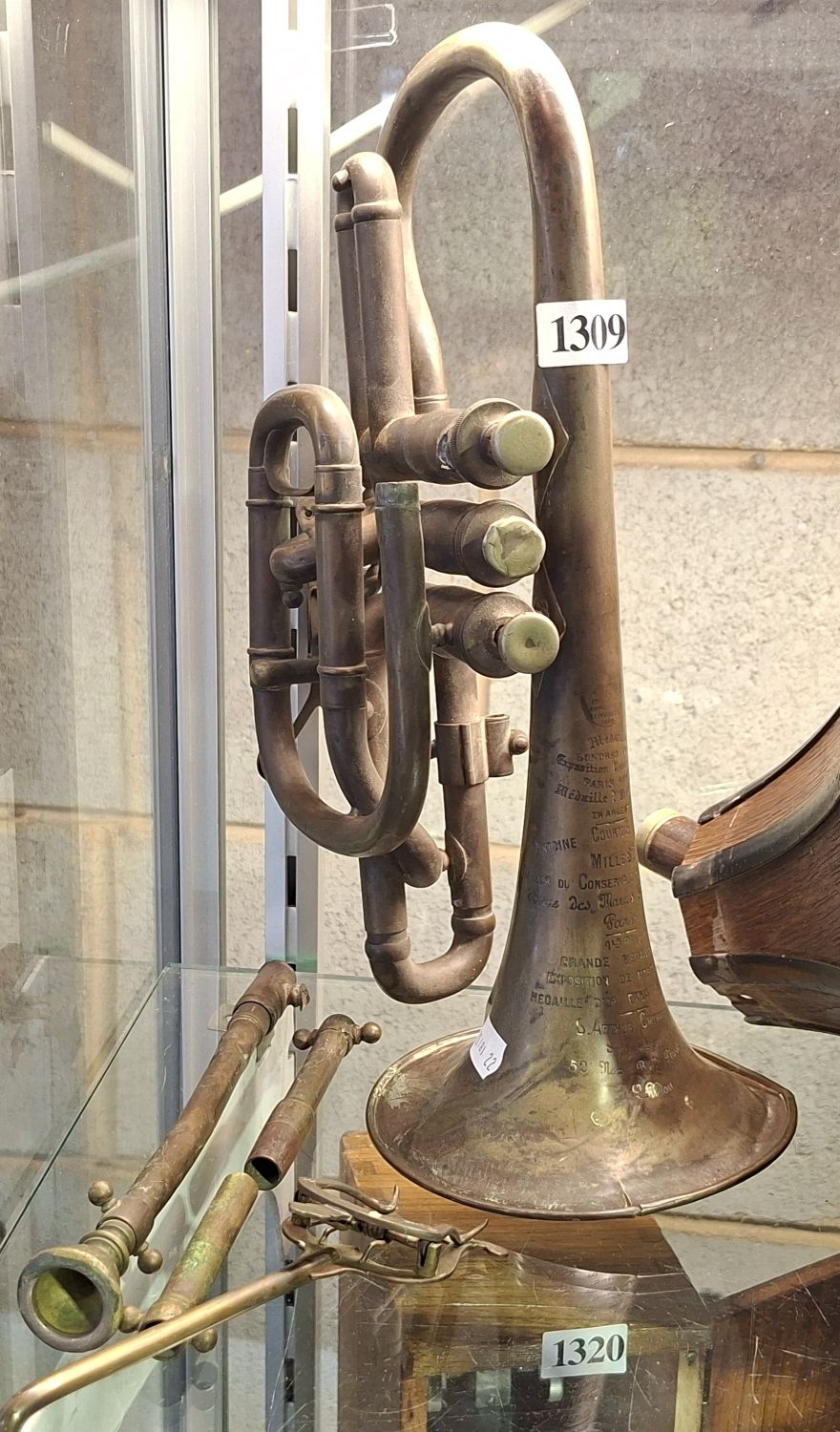 Antique Trumpet And Accessories