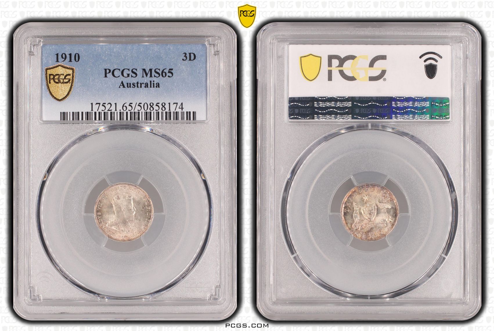 Threepence, 1910, PCGS MS65