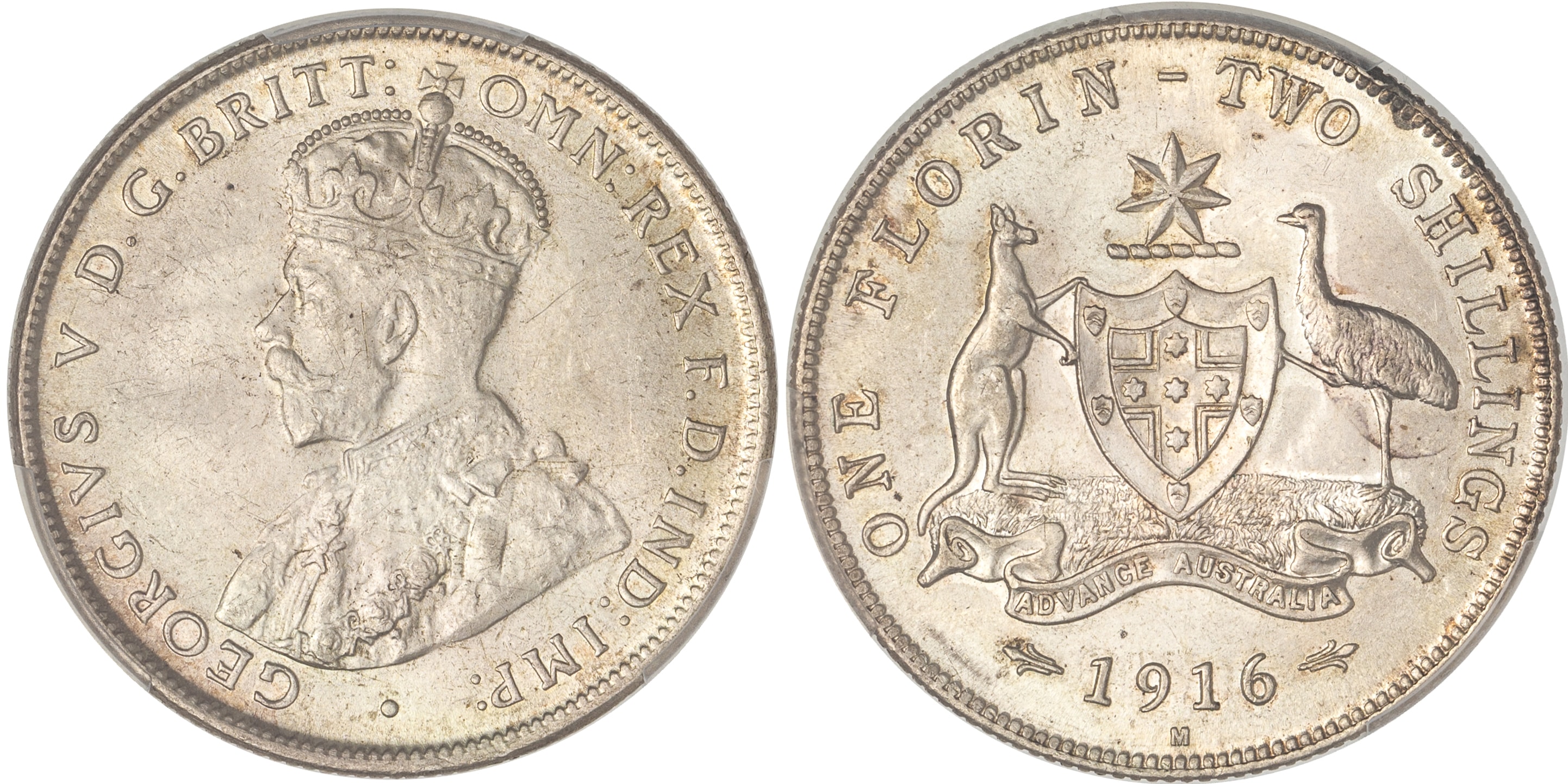 George V, Florin, 1916-M, PCGS MS64