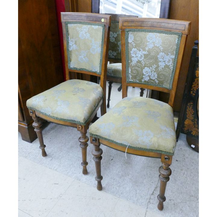 Victorian Walnut Tapestry Covered Sidechairs- 37x17x17''