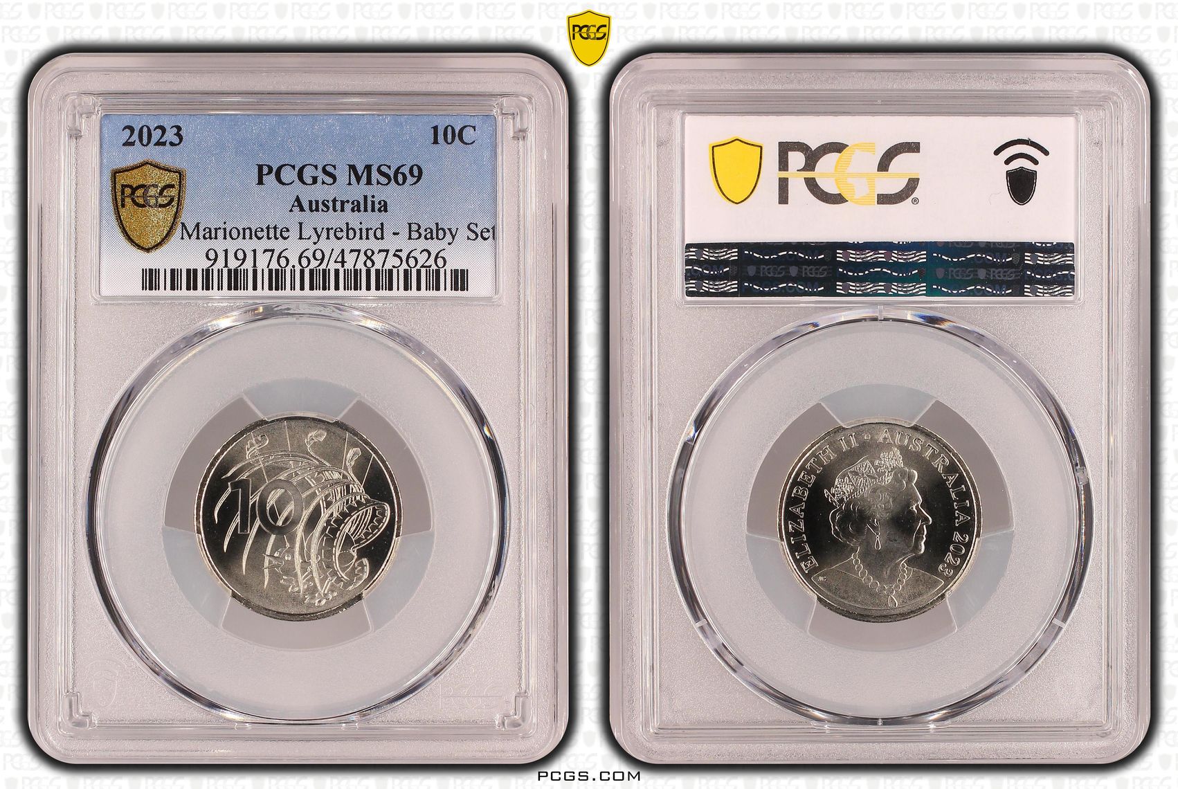 Marionette Lyrebird - Baby Set , Ten Cent, 2023, PCGS MS69