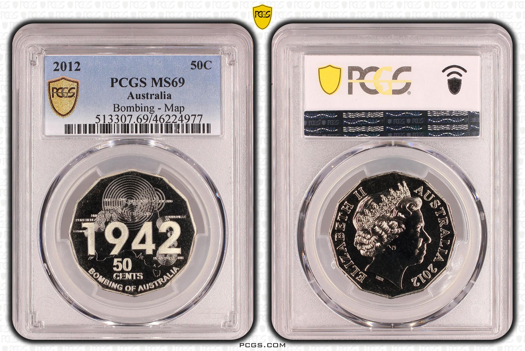 Elizabeth II, Bombing - Map, POP 8/0, Fifty Cent, 2012, PCGS MS 69