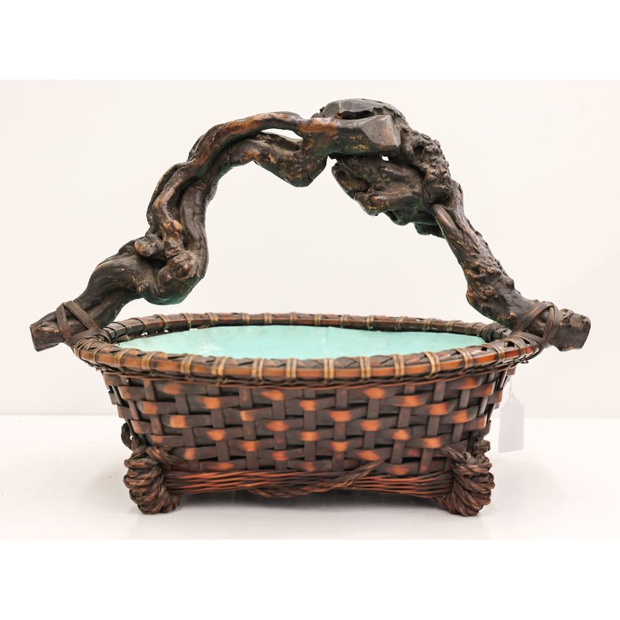 Japanese Signed Ikebana Handled Basket