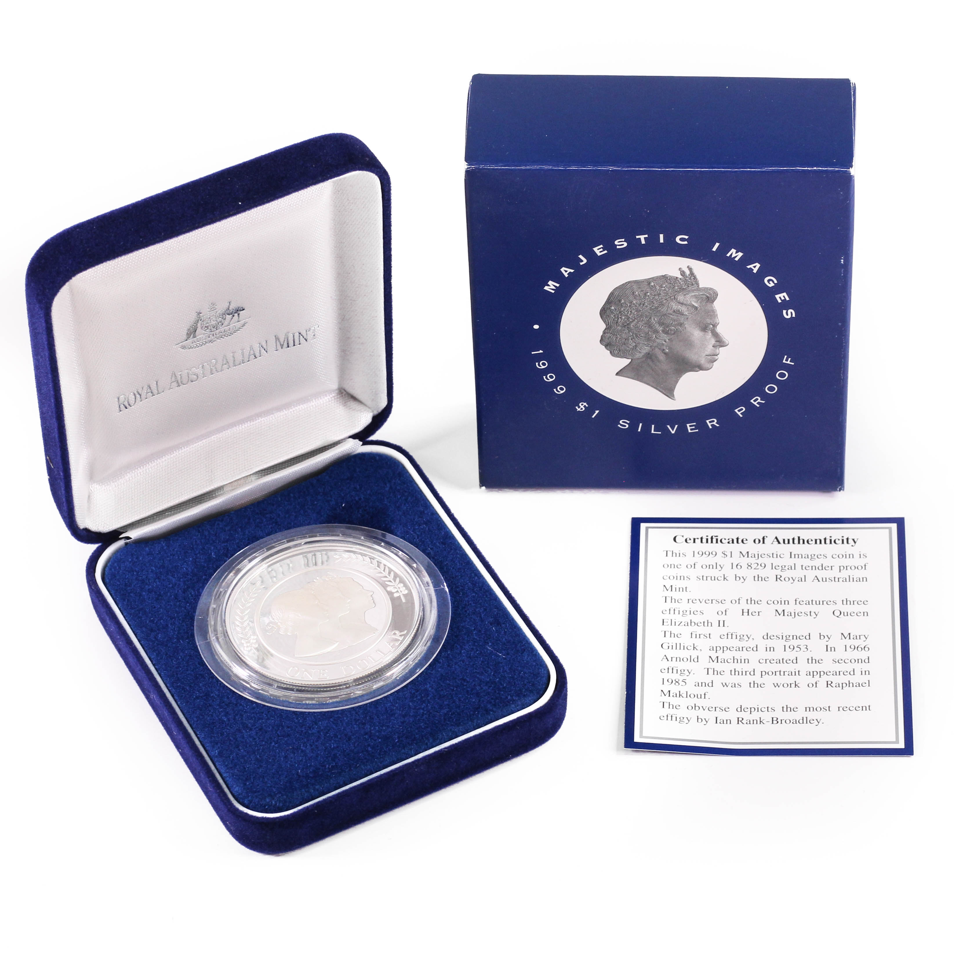 1999 Royal Australian Mint $1 Silver Proof Majestic Images Coin Box & COA