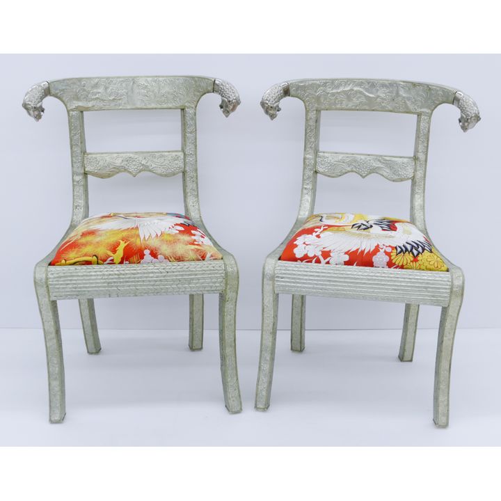 Pair Anglo Indian Silver Clad Dining Chairs