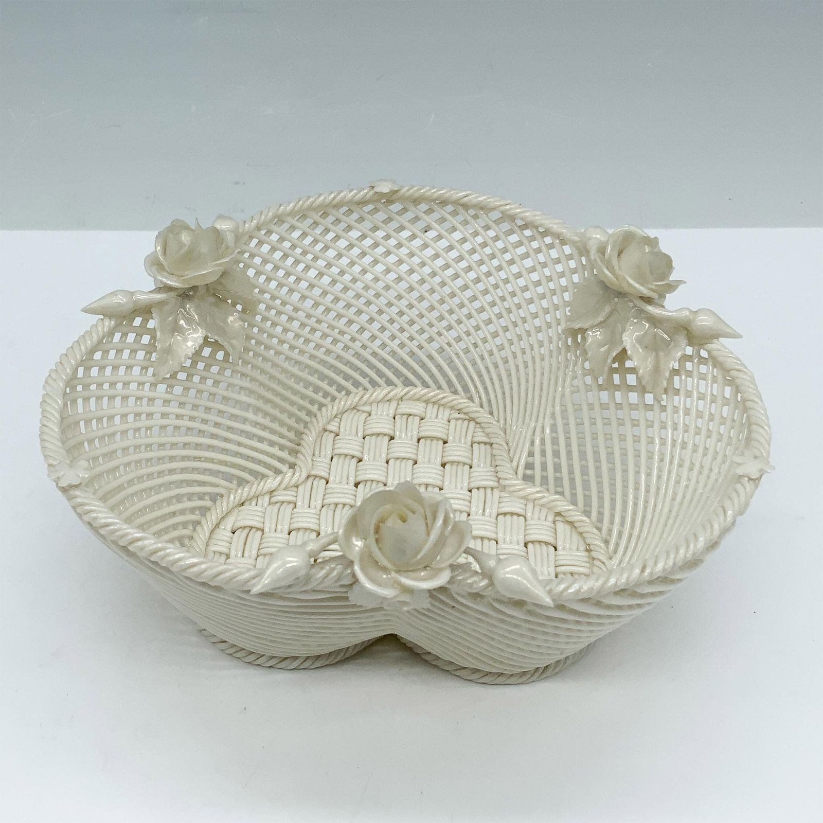 3pc Vintage Belleek Porcelain Floral Ceramics Set Lion and Unicorn