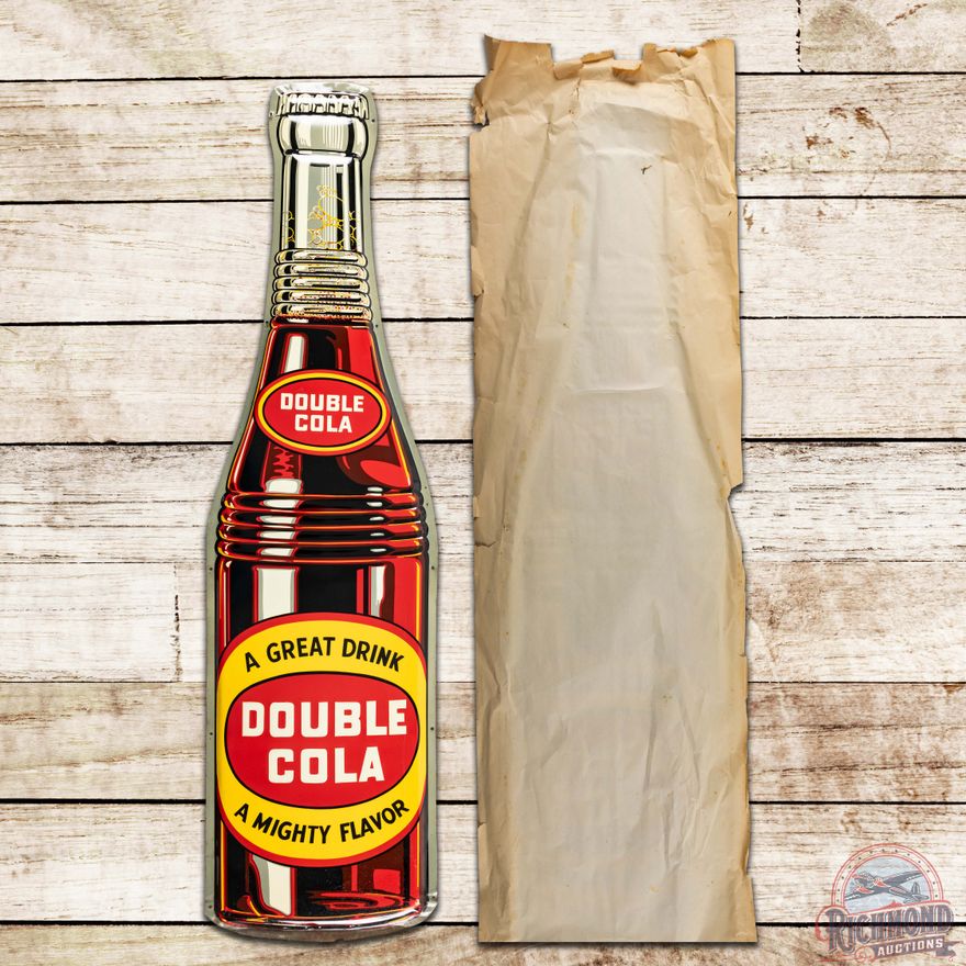 NOS Double Cola Die Cut 48" SST Bottle Sign w/ Paper