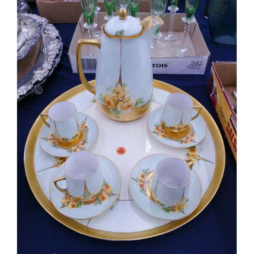 Silesia Gilt Floral Hot Chocolate Set with Tray- 15'' tray