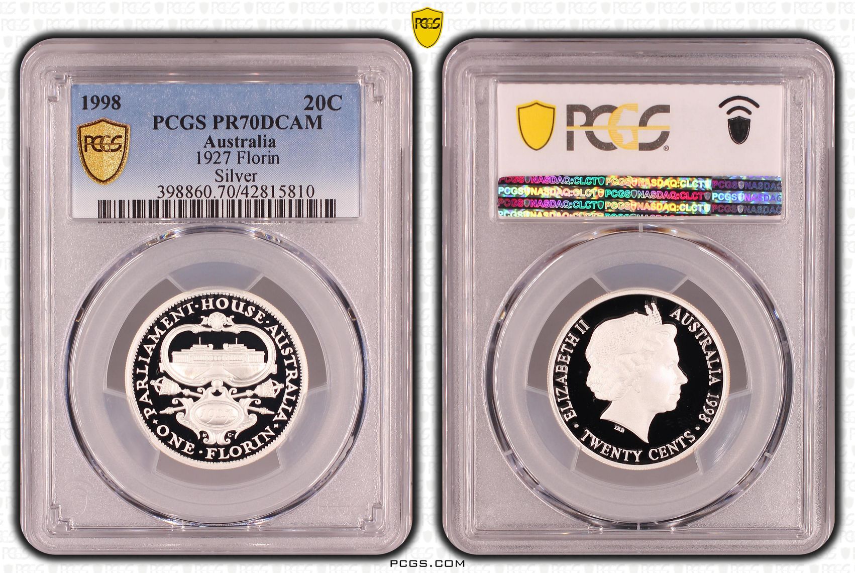 Elizabeth II, Silver, 1927 Florin, Twenty Cent, PR70DCAM , 1998 PCGS POP - 26/0