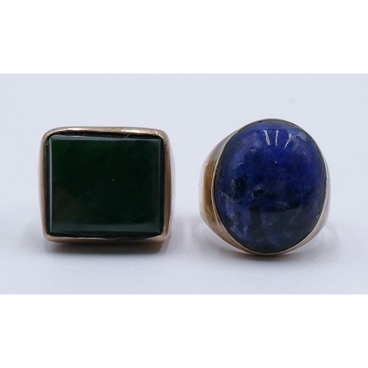 Box 2pc Heavy Sterling & Stone Men's Rings Size 9 & 11 - 48 Grams TW