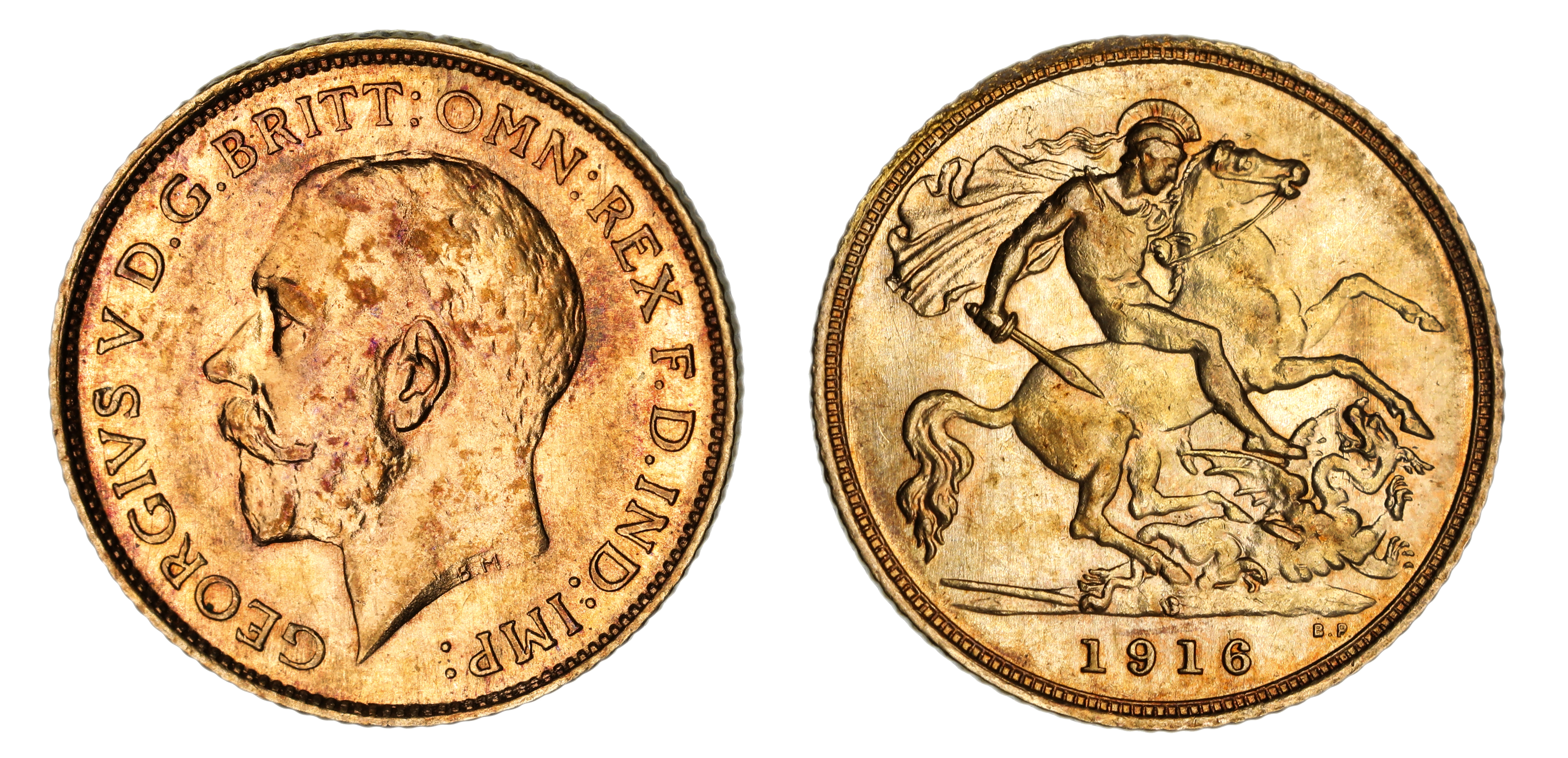 George V, St. George Reverse - Sydney Mint, Half Sovereign, 1916, EF