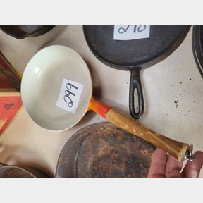 Wood Handled Cast Iron Porcelain Belgium Skillet