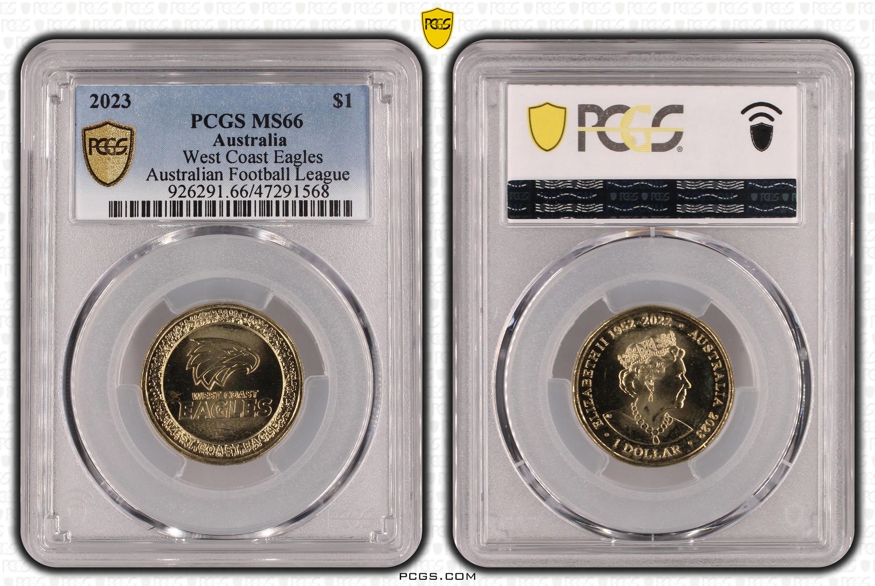 Elizabeth II, AFL - West Coast Eagles, One Dollar, 2023, PCGS MS66