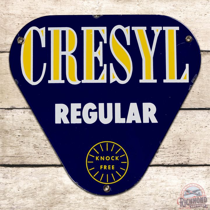 Outstanding Cresyl Regular Gasoline "Knock Free" Single Sided Porcelain Pump Plate Sign