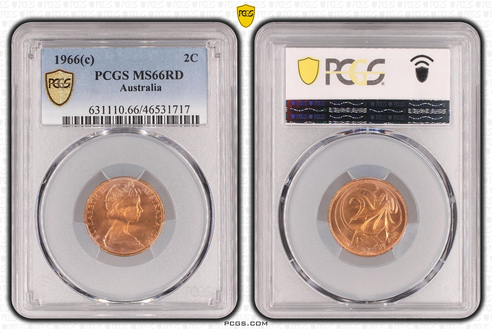 Elizabeth II, Two Cent, 1966(c), PCGS MS 66RD