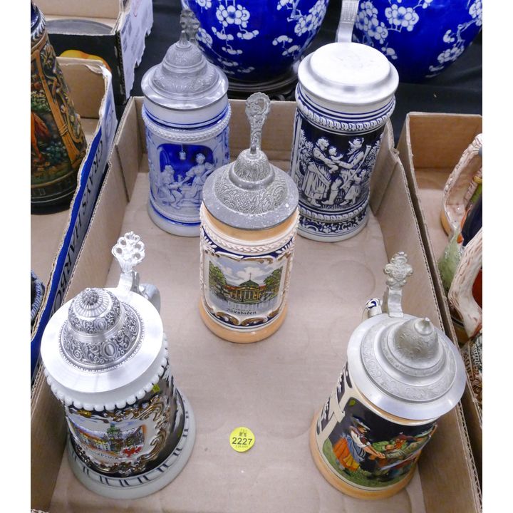 Box 5pc Vintage German Salt Glaze Steins Etc
