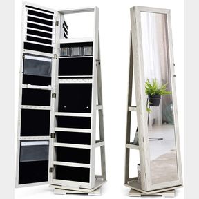 JEWELRY ORGANIZER CABINET MIRROR 360 ROTATING ARMOIRE (WHITE) 122721