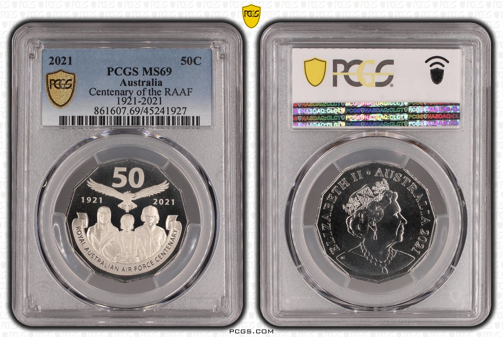 2021 Australia Fifty Cent, 50c Centenary of the RAAF 1921-2021 PCGS - MS69 POP 14/0 -927