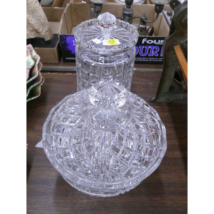 2pc Crystal Covered Jar and Bowl- largest 8''