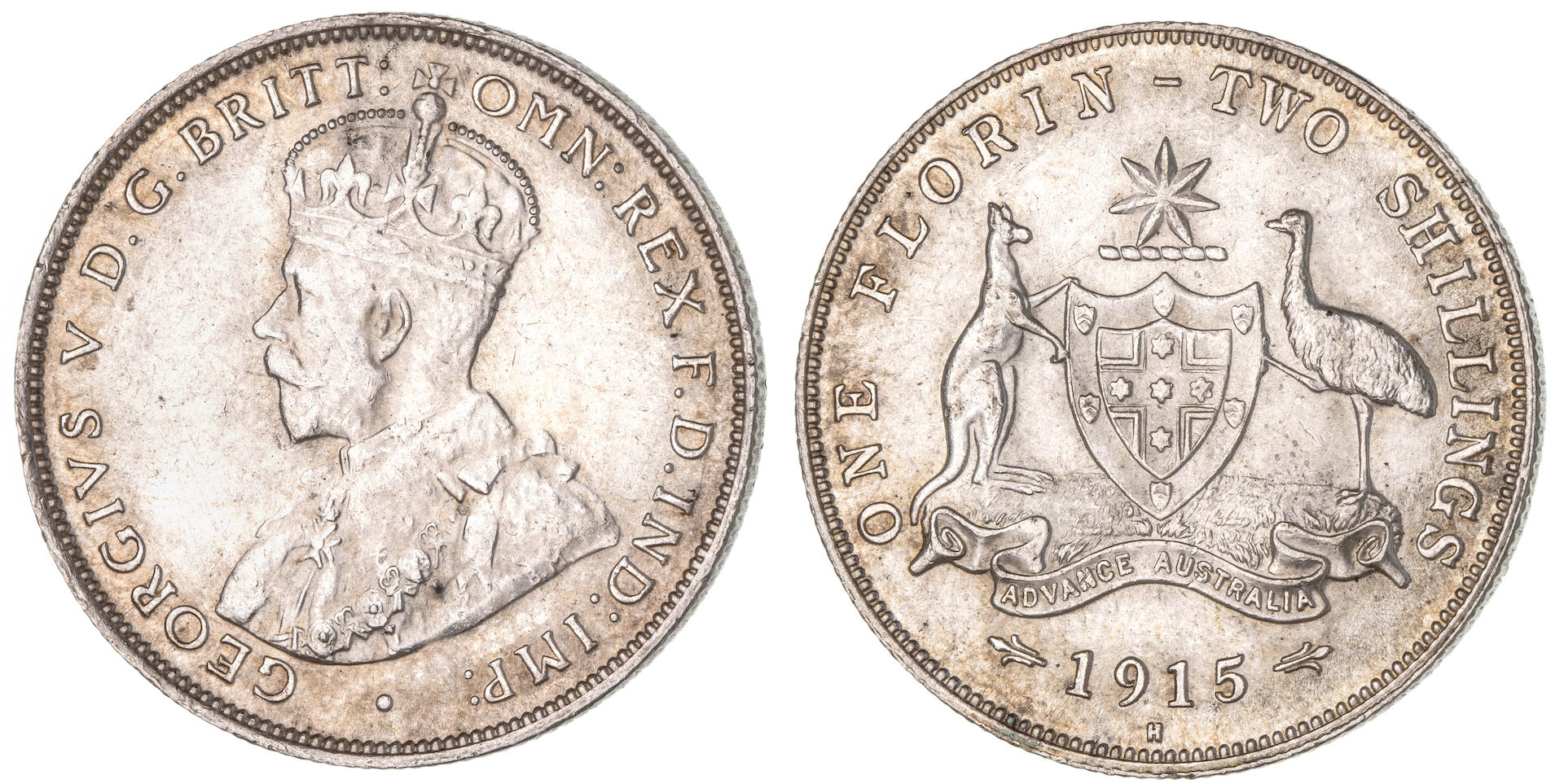 George V, Florin, 1915-H, UNC - CHU
