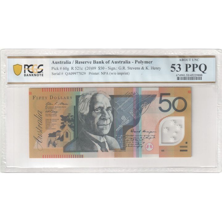 2009 Australia $50 Banknote Stevens/Henry About Unc 53 PPQ  - R.521c