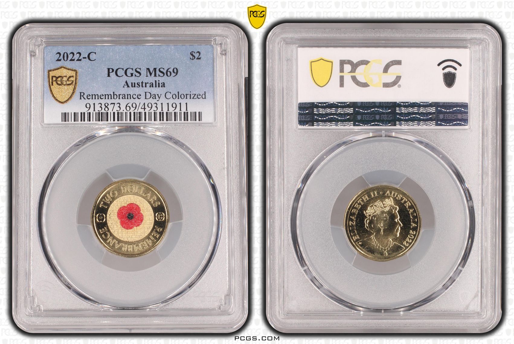 Remembrance Day Colourised, Two Dollar, 2022-C, PCGS MS69