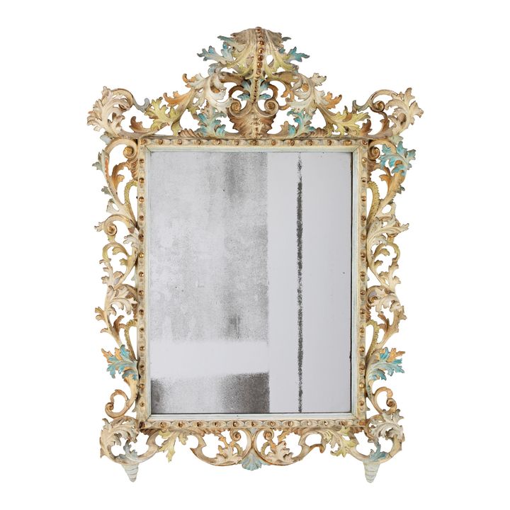 A late 19th / early 20th century Italian polychrome painted and parcel gilt mirror
