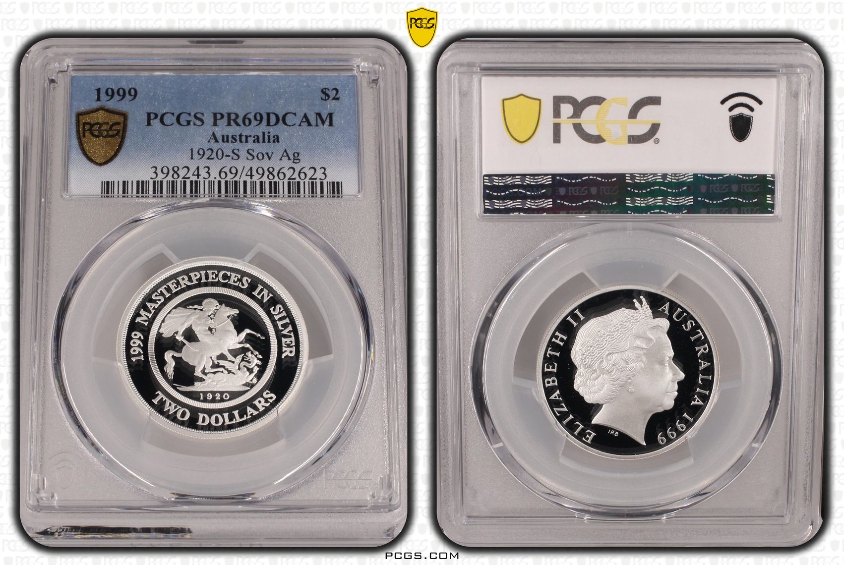 1920-S Sov Ag, Two Dollar, 1999, PCGS PR69DCAM