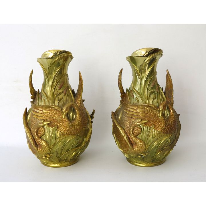 PAIR OF LARGE ART NOUVEAU STYLE GILDED RESIN VASES