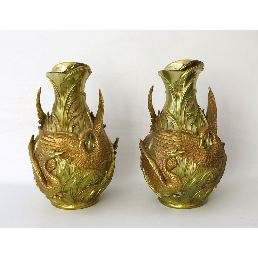 PAIR OF LARGE ART NOUVEAU STYLE GILDED RESIN VASES