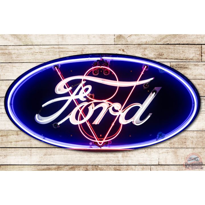 6' Ford V8 Single Sided Porcelain Neon Sign TAC 8.5
