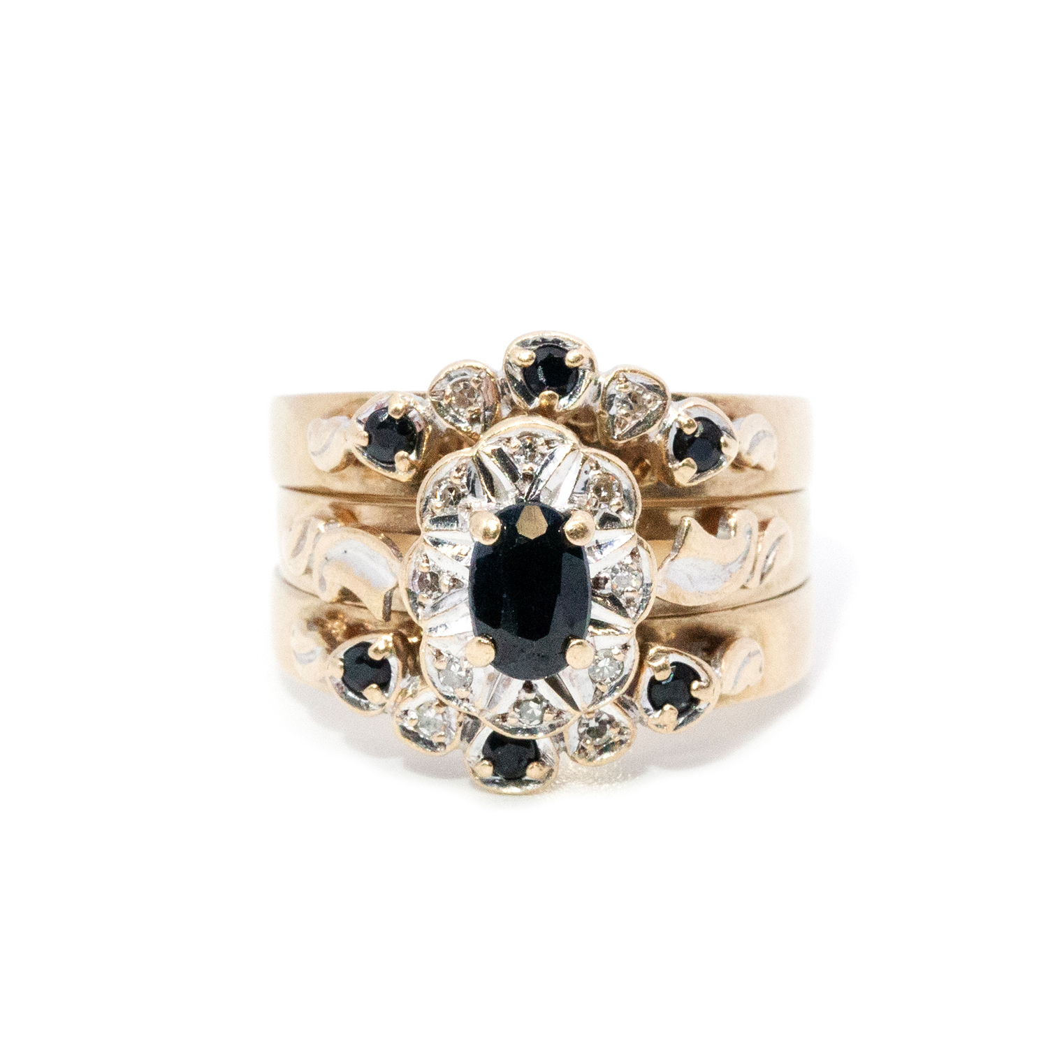 133 · Sapphire & Diamond Three Ring Set