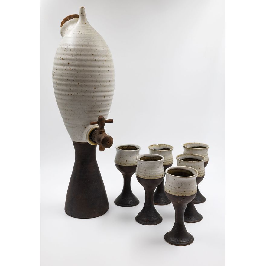 Ian Firth - Large wine bottle and six goblets