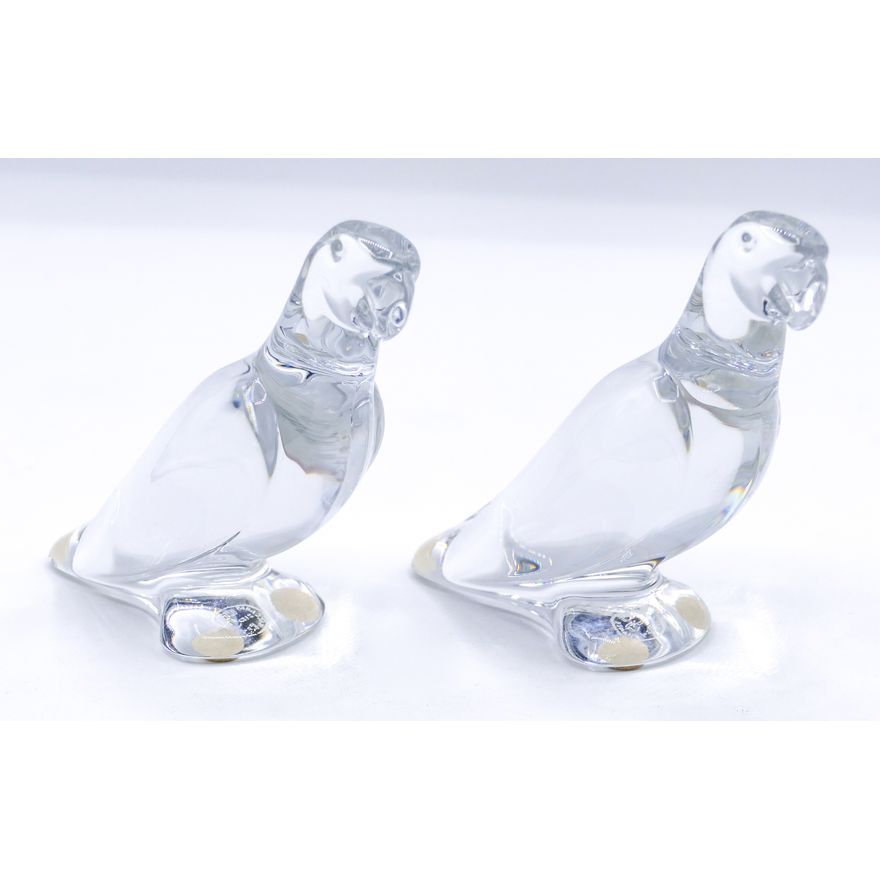 Pair Baccarat Crystal Parrot Figures 4''
